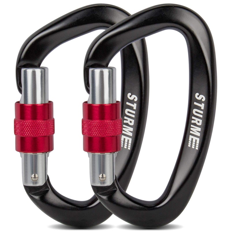 STURME UIAA Certified Climbing Carabiner Clips, 2 Pack 25KN(5623lbs) Screwgate Locking Carabiner Heavy Duty Caribeener Clips, Large Carabiner D Ring for Rock Climbing & Mountaineering - Image 1